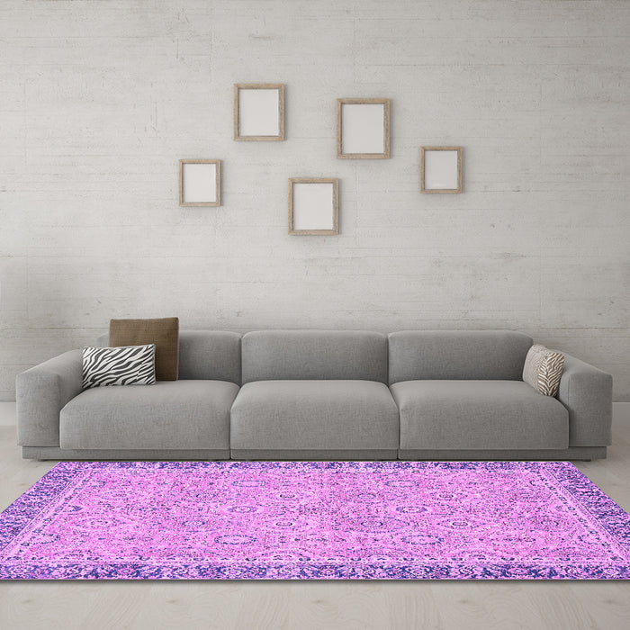 Machine Washable Oriental Purple Traditional Area Rugs in a Living Room, wshabs2675pur