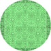 Round Machine Washable Oriental Emerald Green Traditional Area Rugs, wshabs2675emgrn