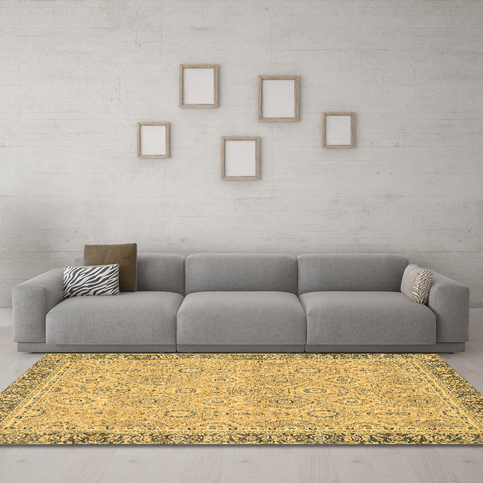 Machine Washable Oriental Brown Traditional Rug in a Living Room,, wshabs2675brn