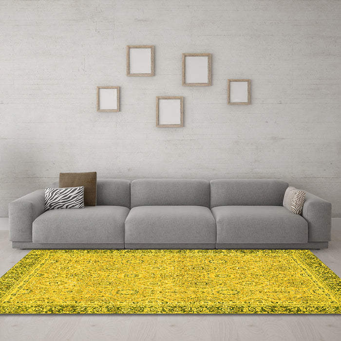 Machine Washable Oriental Yellow Traditional Rug in a Living Room, wshabs2675yw