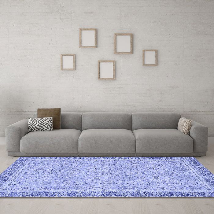 Machine Washable Oriental Blue Traditional Rug in a Living Room, wshabs2675blu