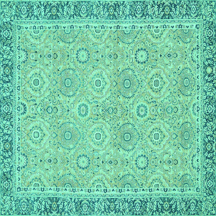 Square Machine Washable Oriental Turquoise Traditional Area Rugs, wshabs2675turq