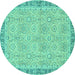 Round Machine Washable Oriental Turquoise Traditional Area Rugs, wshabs2675turq