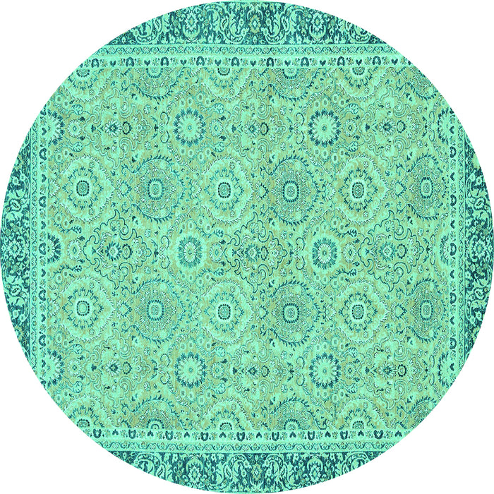 Round Oriental Turquoise Traditional Rug, abs2675turq