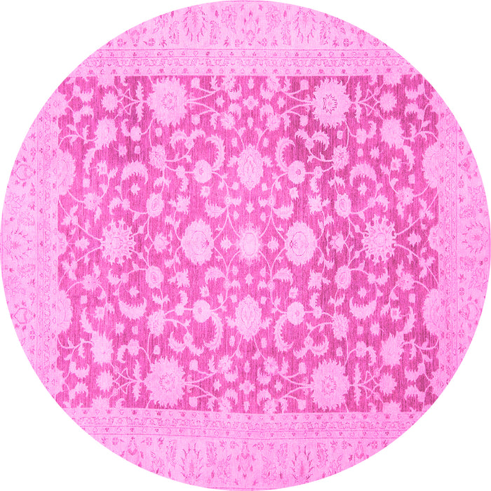 Round Machine Washable Oriental Pink Traditional Rug, wshabs2676pnk
