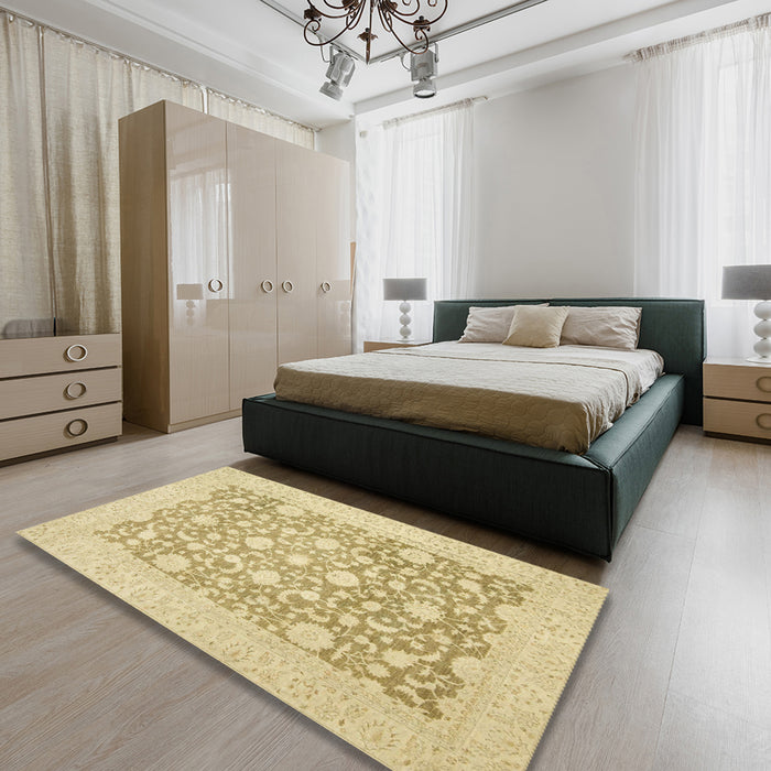 Abstract Gold Oriental Rug in a Bedroom, abs2676