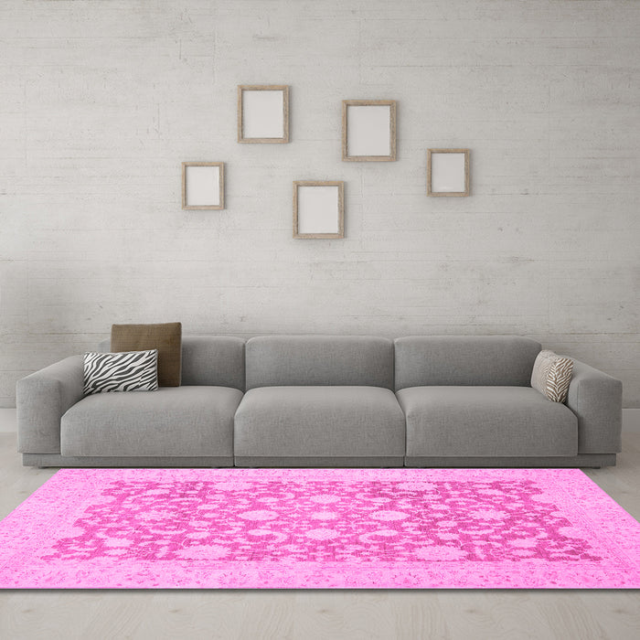Machine Washable Oriental Pink Traditional Rug in a Living Room, wshabs2676pnk