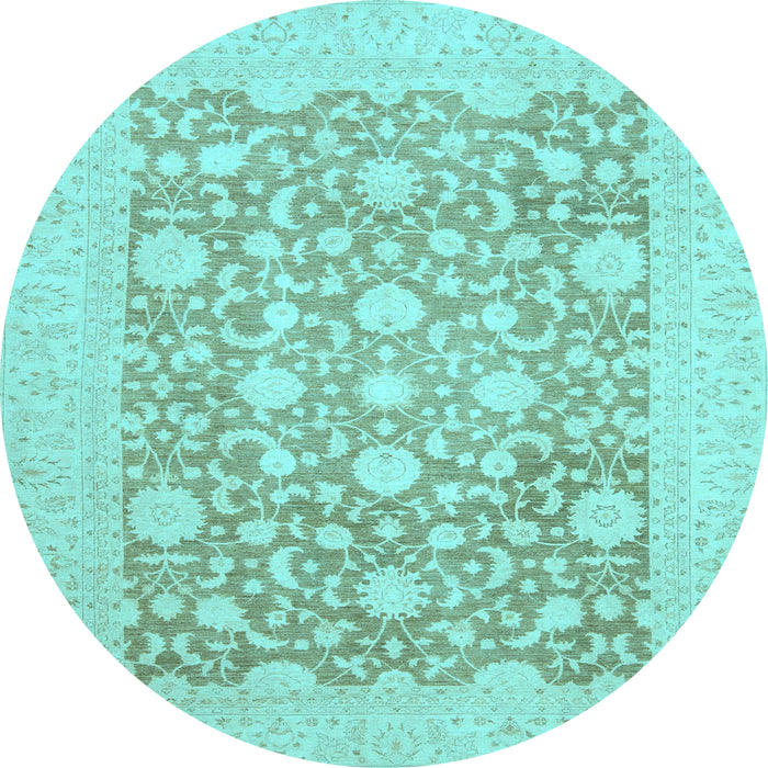 Round Machine Washable Oriental Light Blue Traditional Rug, wshabs2676lblu