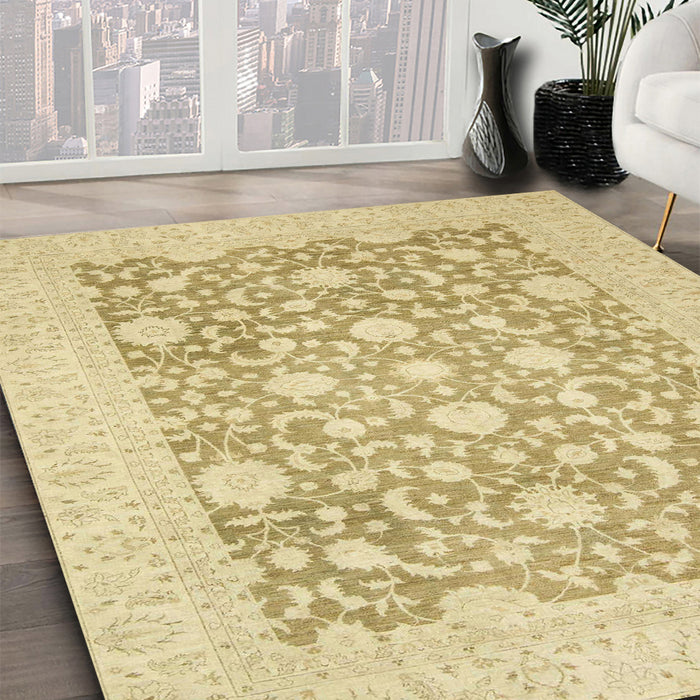 Abstract Gold Oriental Rug in Family Room, abs2676