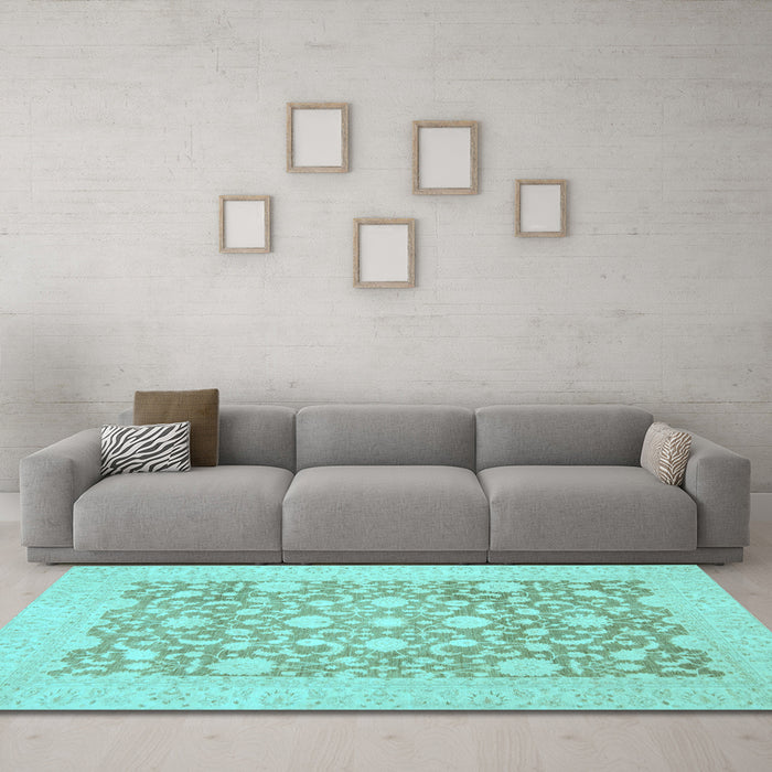 Machine Washable Oriental Light Blue Traditional Rug in a Living Room, wshabs2676lblu