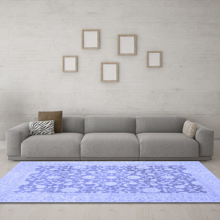 Machine Washable Oriental Blue Traditional Rug in a Living Room, wshabs2676blu