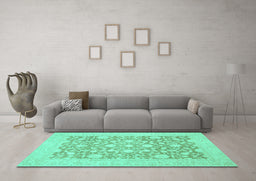 Machine Washable Oriental Turquoise Traditional Area Rugs in a Living Room,, wshabs2676turq