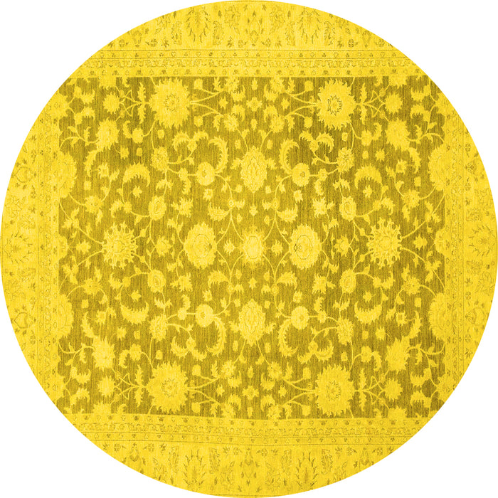 Round Machine Washable Oriental Yellow Traditional Rug, wshabs2676yw