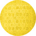 Round Machine Washable Oriental Yellow Traditional Rug, wshabs2677yw