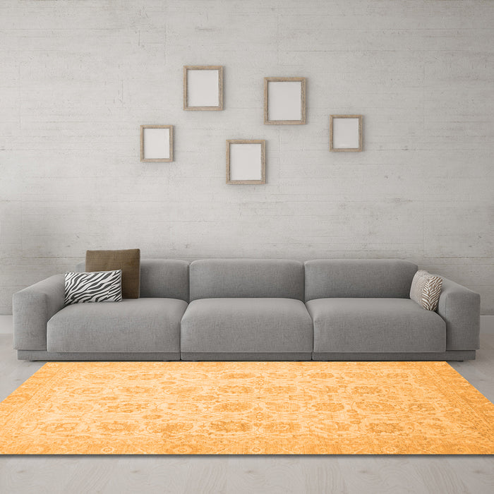 Machine Washable Oriental Orange Traditional Area Rugs in a Living Room, wshabs2677org
