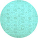 Round Machine Washable Oriental Light Blue Traditional Rug, wshabs2677lblu