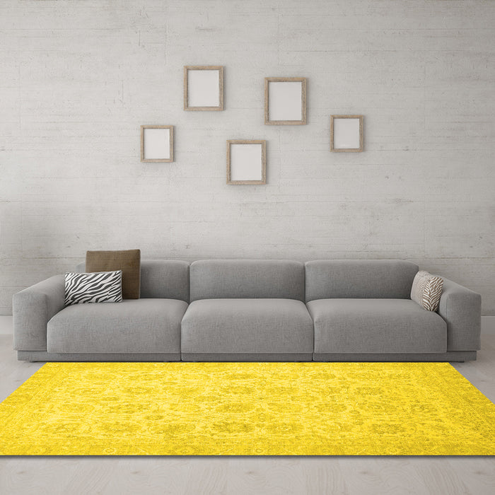 Machine Washable Oriental Yellow Traditional Rug in a Living Room, wshabs2677yw