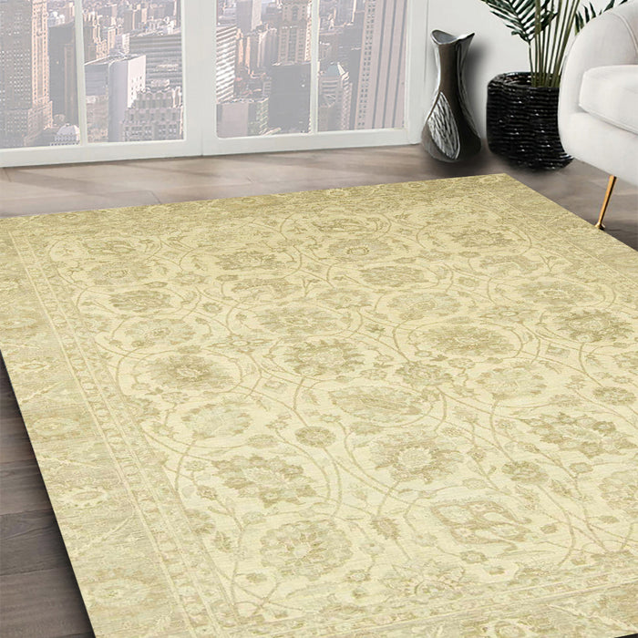 Abstract Yellow Oriental Rug in Family Room, abs2677