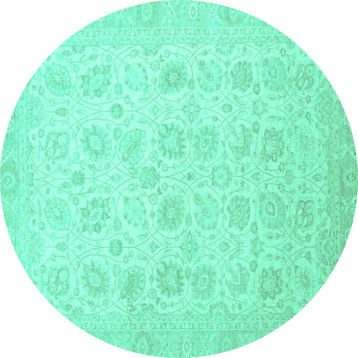 Round Machine Washable Oriental Turquoise Traditional Area Rugs, wshabs2677turq