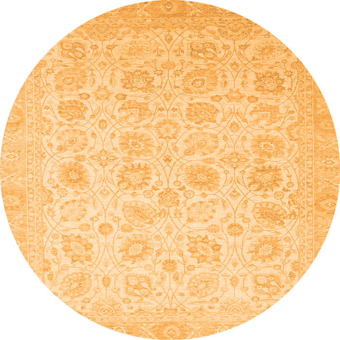 Round Machine Washable Oriental Orange Traditional Area Rugs, wshabs2677org