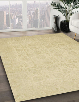 Abstract Brown Gold Oriental Rug in Family Room, abs2678