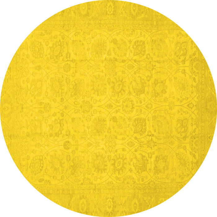 Round Machine Washable Oriental Yellow Traditional Rug, wshabs2678yw
