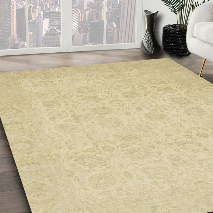 Abstract Brown Gold Oriental Rug in Family Room, abs2678