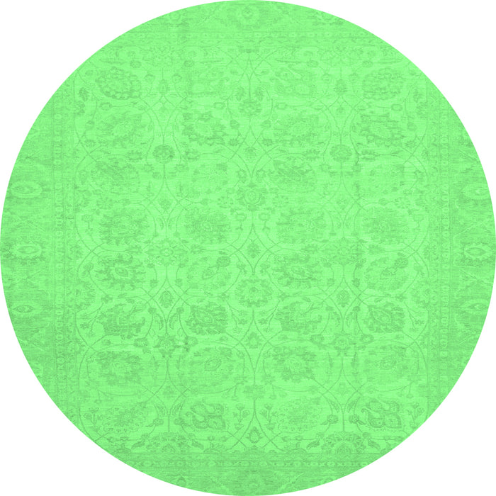 Round Machine Washable Oriental Emerald Green Traditional Area Rugs, wshabs2678emgrn