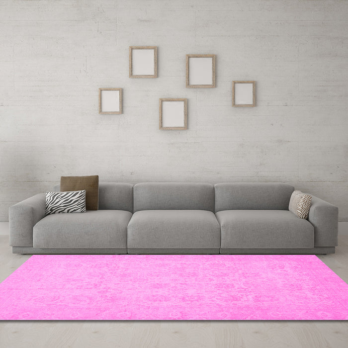 Machine Washable Oriental Pink Traditional Rug in a Living Room, wshabs2678pnk
