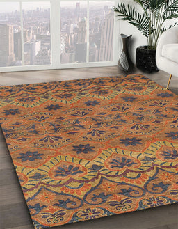 Abstract Dark Sienna Brown Modern Rug in Family Room, abs2679