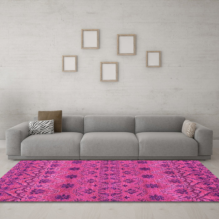 Machine Washable Abstract Pink Modern Rug in a Living Room, wshabs2679pnk