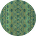 Round Abstract Turquoise Modern Rug, abs2679turq