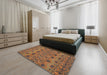 Abstract Dark Sienna Brown Modern Rug in a Bedroom, abs2679