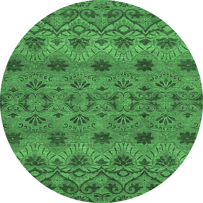 Round Machine Washable Abstract Emerald Green Modern Area Rugs, wshabs2679emgrn