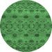 Round Machine Washable Abstract Emerald Green Modern Area Rugs, wshabs2679emgrn