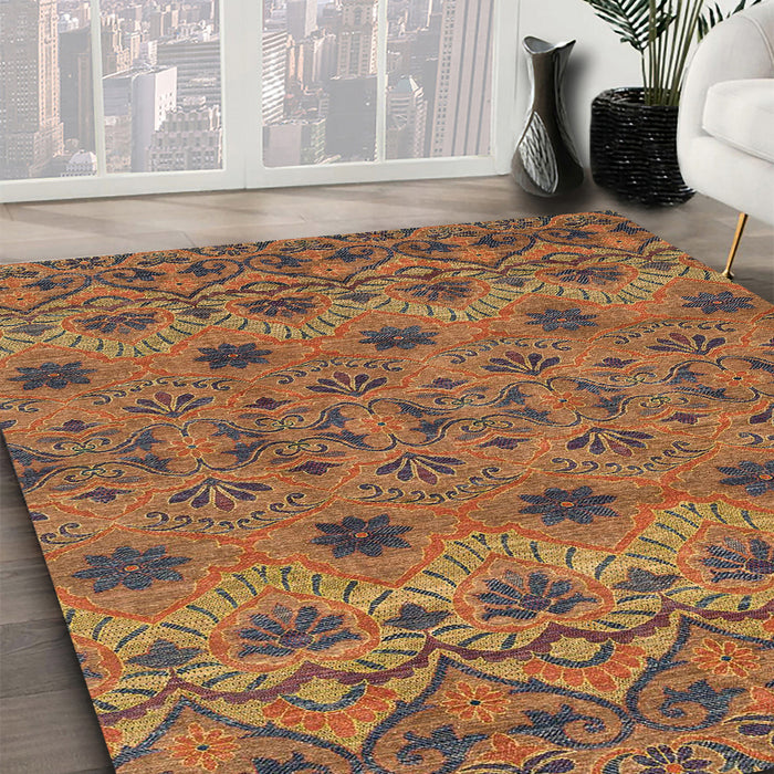 Machine Washable Abstract Dark Sienna Brown Rug in a Family Room, wshabs2679
