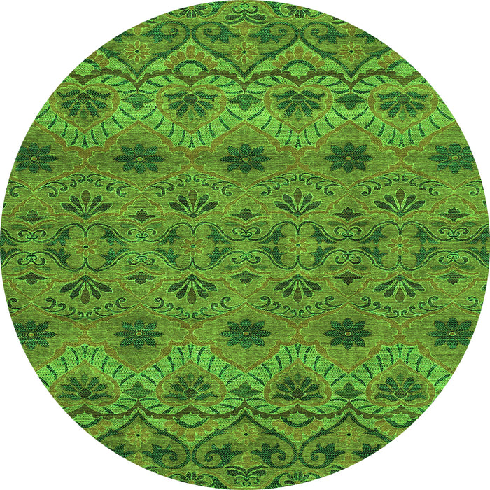 Round Machine Washable Abstract Green Modern Area Rugs, wshabs2679grn