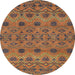 Round Machine Washable Abstract Dark Sienna Brown Rug, wshabs2679