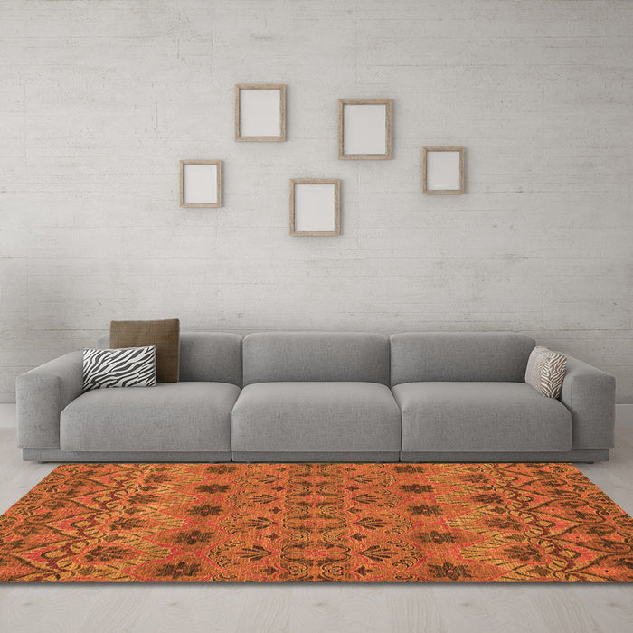 Machine Washable Abstract Orange Modern Area Rugs in a Living Room, wshabs2679org