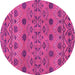 Round Machine Washable Abstract Pink Modern Rug, wshabs2679pnk