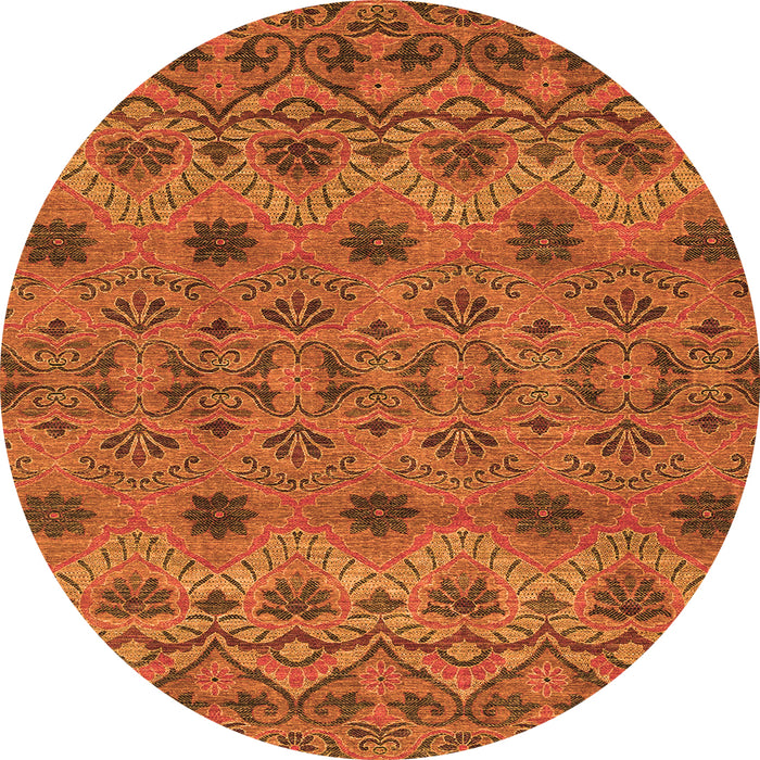 Round Machine Washable Abstract Orange Modern Area Rugs, wshabs2679org