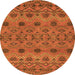 Round Machine Washable Abstract Orange Modern Area Rugs, wshabs2679org