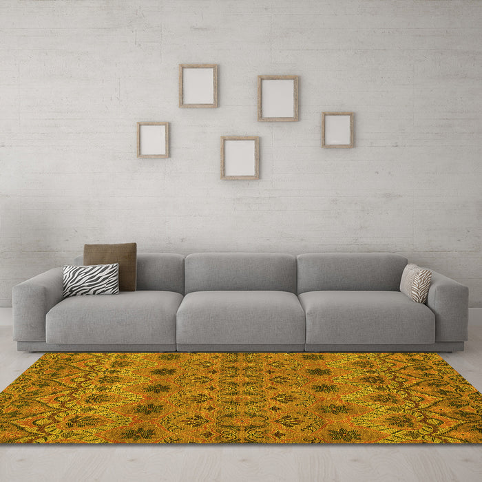 Machine Washable Abstract Yellow Modern Rug in a Living Room, wshabs2679yw