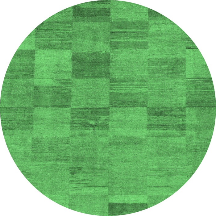 Round Machine Washable Oriental Emerald Green Modern Area Rugs, wshabs267emgrn