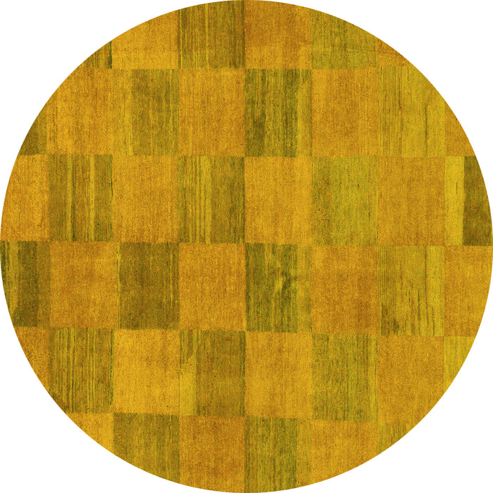 Round Machine Washable Oriental Yellow Modern Rug, wshabs267yw