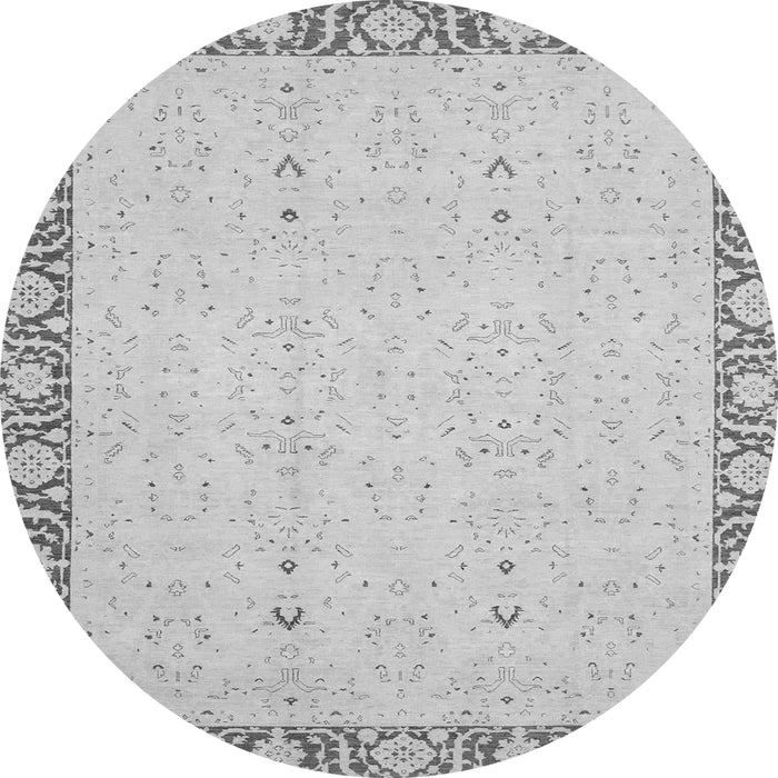 Round Machine Washable Oriental Gray Traditional Rug, wshabs2680gry