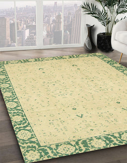 Abstract Avocado Green Oriental Rug in Family Room, abs2680