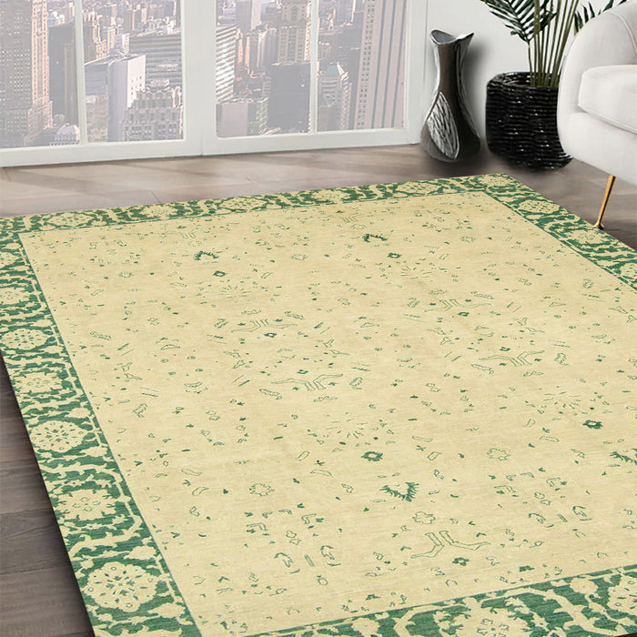 Machine Washable Abstract Avocado Green Rug in a Family Room, wshabs2680