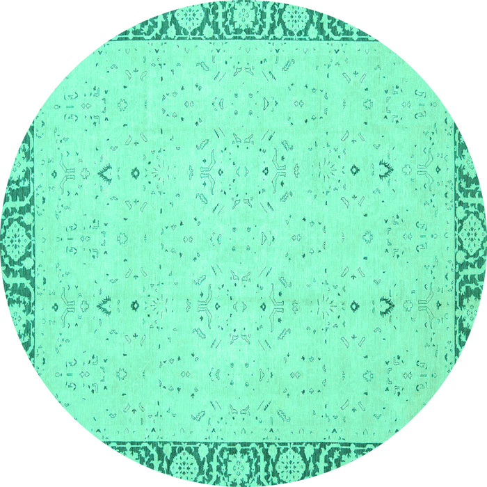 Round Machine Washable Oriental Turquoise Traditional Area Rugs, wshabs2680turq