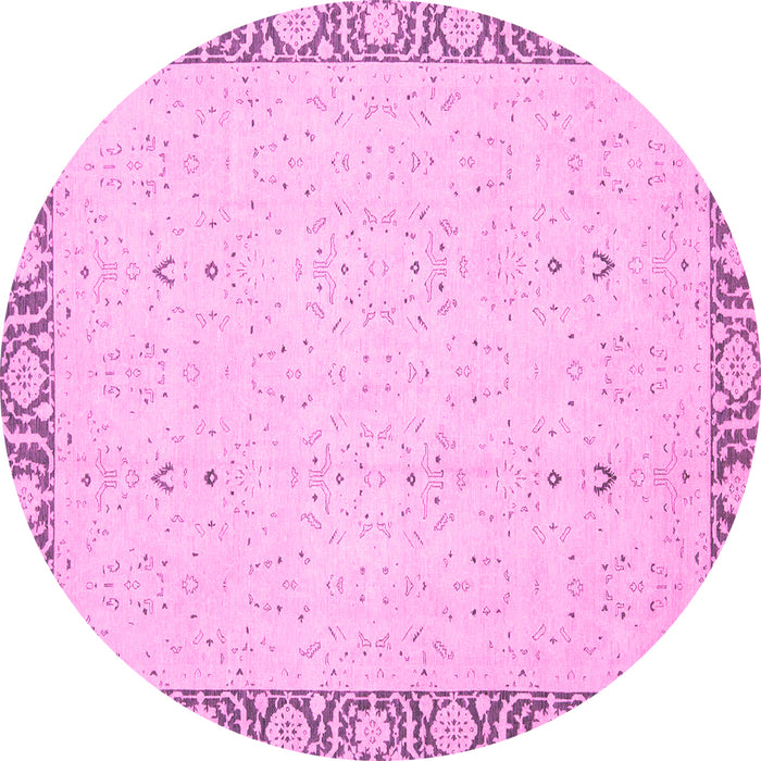 Round Machine Washable Oriental Pink Traditional Rug, wshabs2680pnk